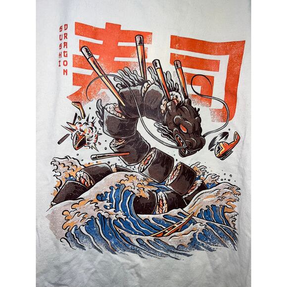 Dragon Shirt Sushi Dragons Threads Graphic Food Japanese Light Brown Tee Large - Picture 4 of 8